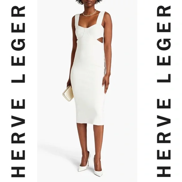 Herve Leger Dresses | - Herv Lger Knit Midi Dress | Color: White | Size: L | Pm-50773802's Closet